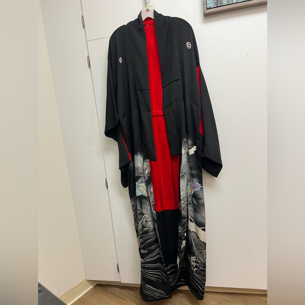 Vintage Japanese Kimono (RARE print) Black w Colorful Birds (one size fits most)